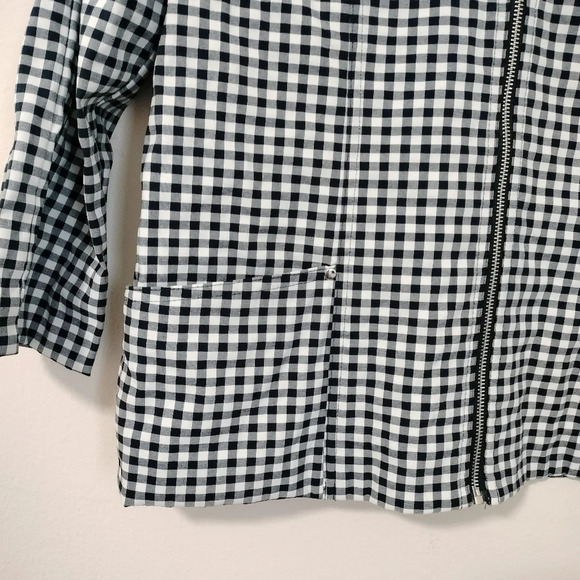 ATTYRE Women's Sz Large Long Sleeves Zip Up Jacket Pockets Navy blue white check - Picture 2 of 6